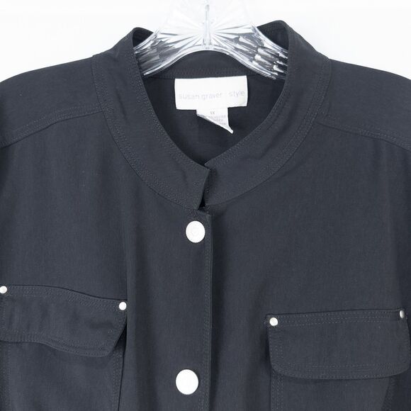 Susan Graver Style Twill Snap Front Lightweight Jacket Womens 1X Black A6223 - Picture 5 of 16
